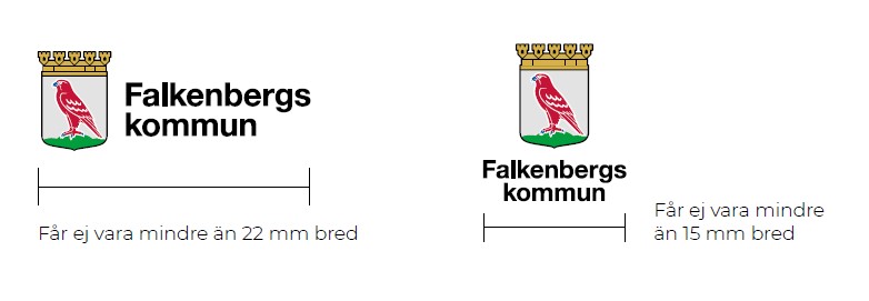 Kommunens liggande och stående logotyp med mått.