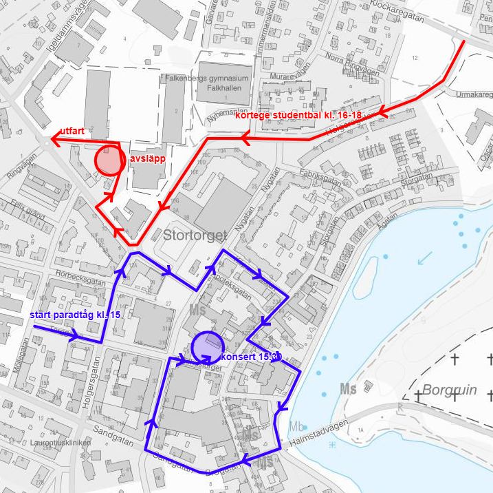 Karta över kortege och paradtåg