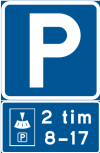 Vägmärke för parkering där p-skiva gäller
