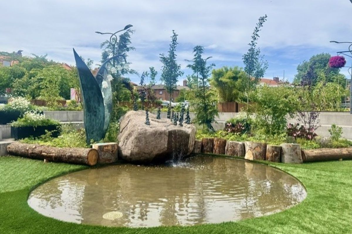 Skog som växer fram vid gläntan på sommartorget.