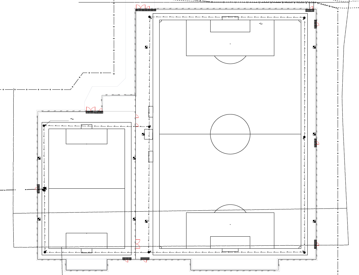 Skiss på hur fotbollsplanerna kommer placeras.